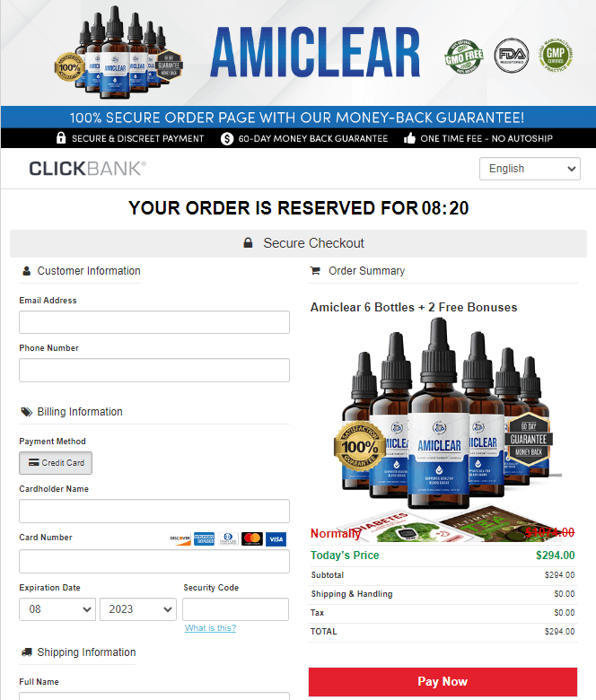 amiclear order page